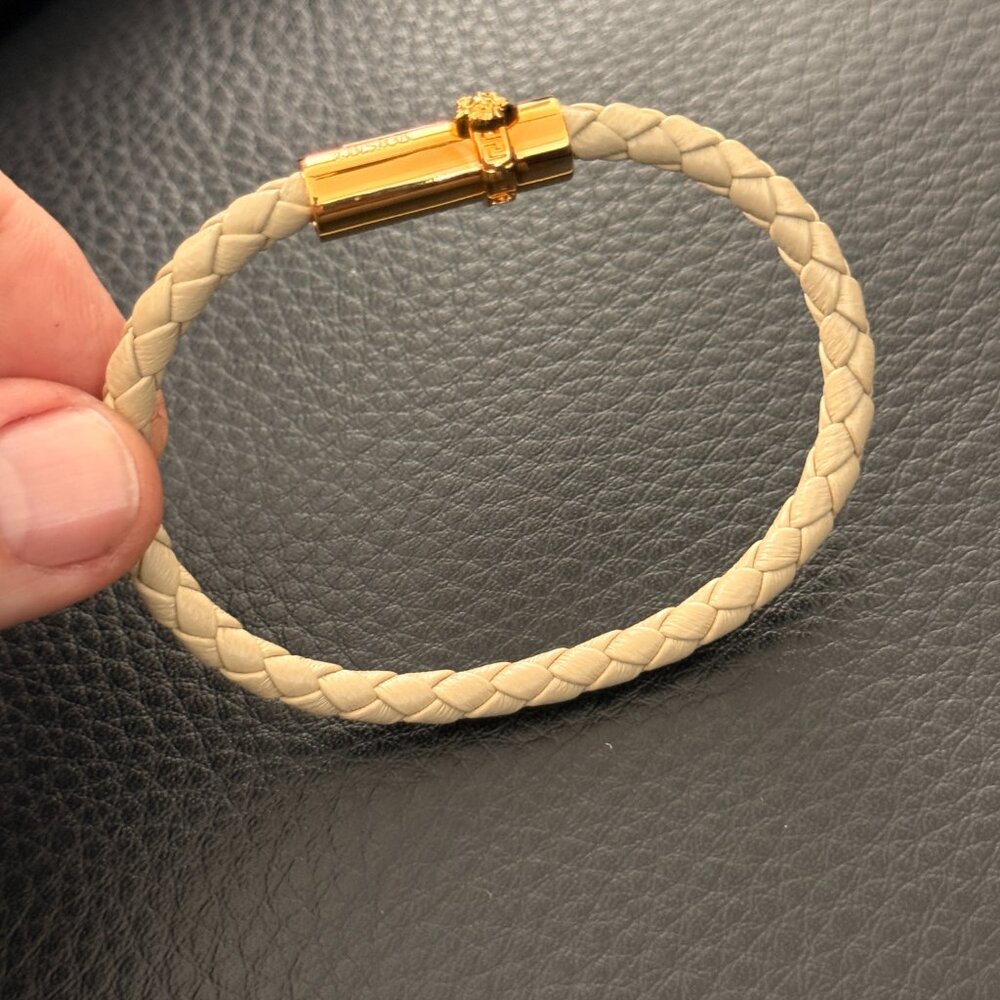Versace Leather and Brass Medusa Head Cuff Bracelet, size Medium or Large - Picture 9 of 14